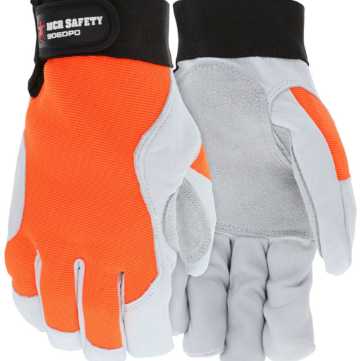 MCR Safety 906DP Rugged Grain Goatskin with Orange Cowhide Double Palm Mechanics Work Gloves, X-Large