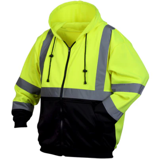 Hi-Vis Lime, Zipper Sweatshirt w/ Black Bottom, Medium